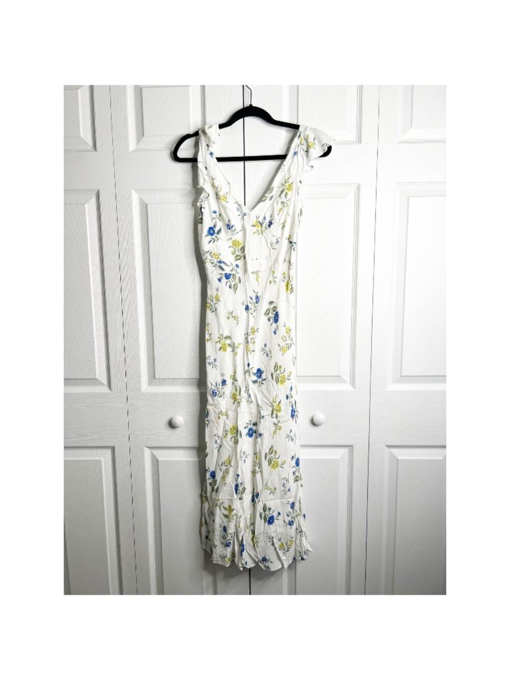 Jason Wu Collective White Floral Ruffle V-Neck Midi Dress Women's Size 0
